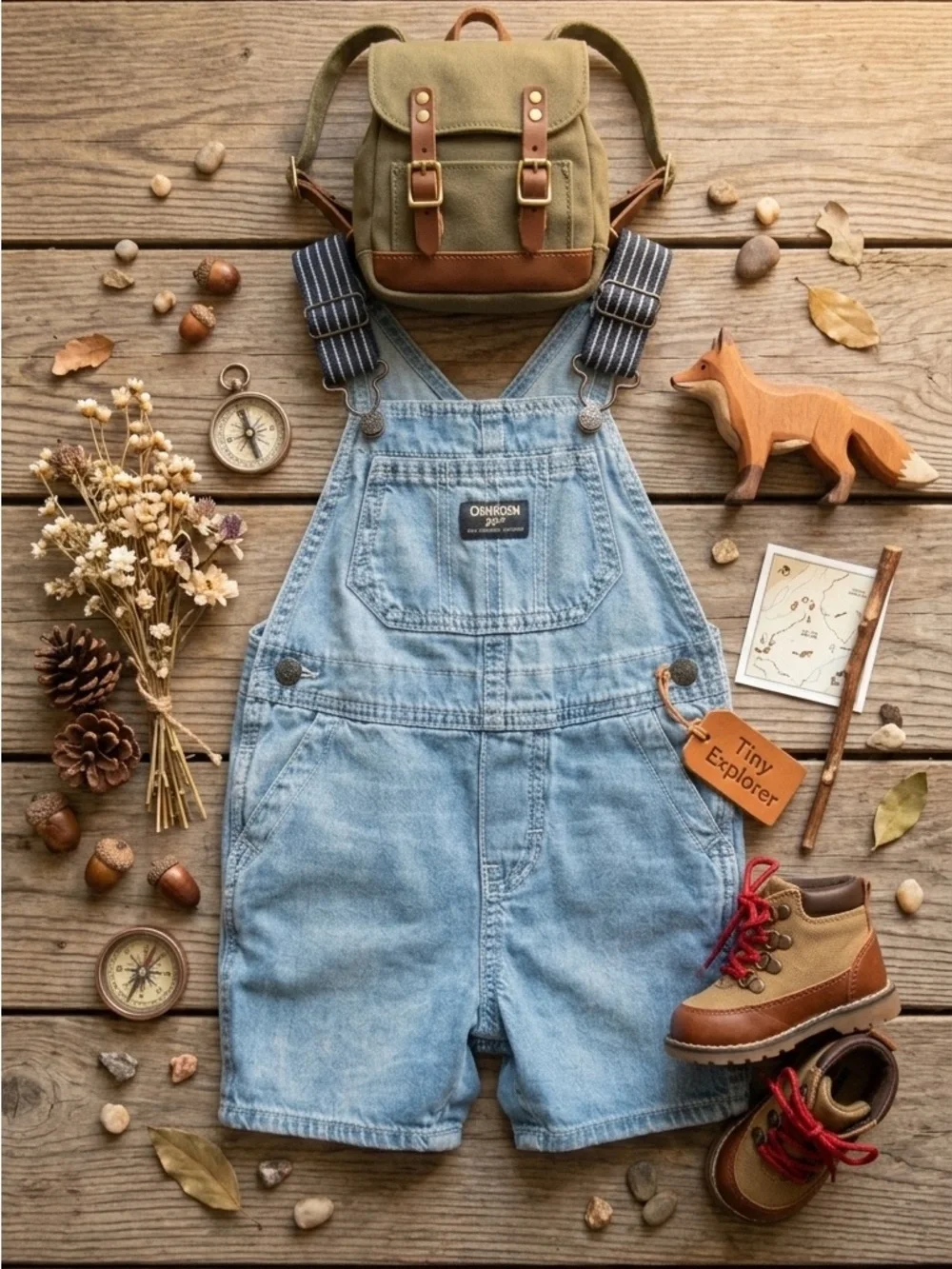 OshKosh B'gosh Denim Short Overalls with Striped Straps